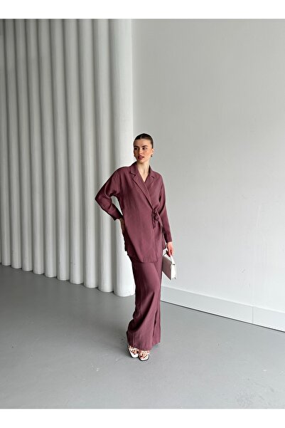 Laluvia Dusty Rose gallér részletes megkötött kimonó készlet - 8459