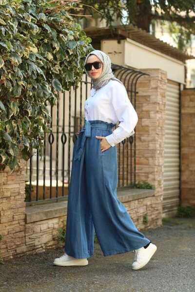 Neways 1119-denim Lastikli Pantolon Etek Mavi