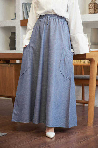 Neways 2277-Yancepli Mevlana Lastikli Etek Koyu Mavi