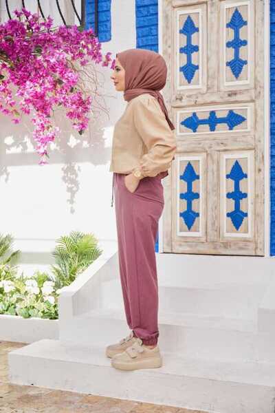 Neways 1151-ancelina Lastikli Pantolon Lila