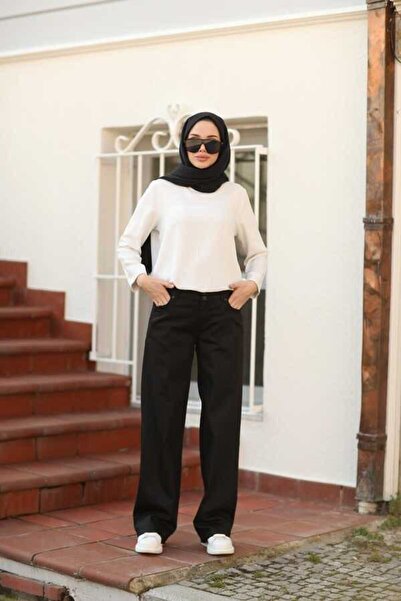 Neways 1056-denim Bol Paça Pantolon Siyah