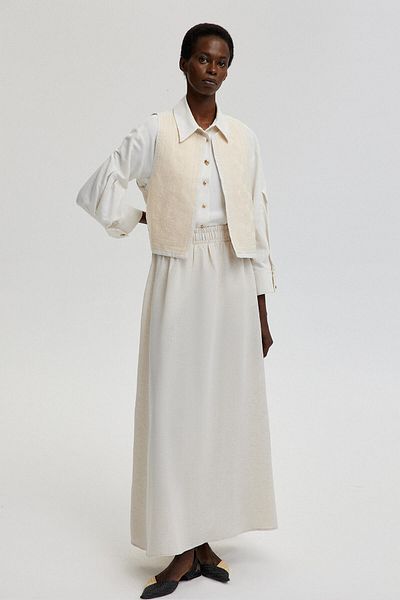 Touché Privé Linen Vest and Skirt Embroidered Set