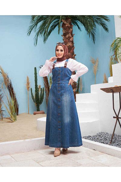 Neways Neways Salopet Denim Skirt - Dark Blue