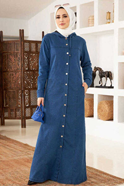 Neways 6509-denim Kapşonlu Ferace Mavi