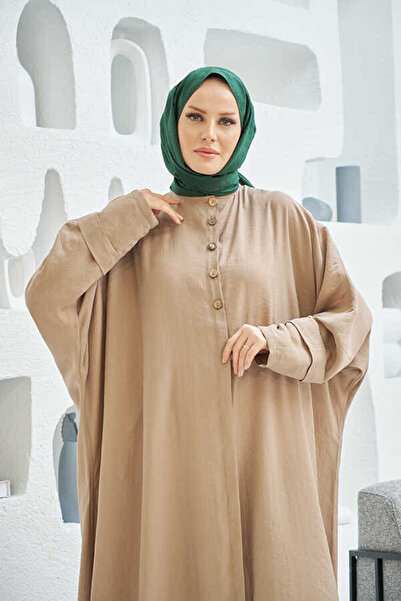 Neways 6618-Modal Süs Düğmeli Abaya Vizon
