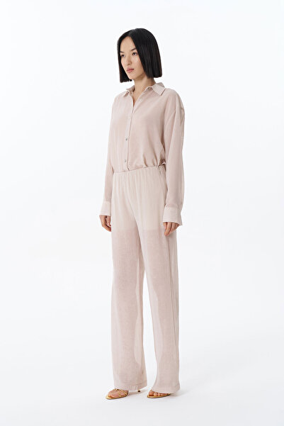 Quzu Παντελόνι με φαρδύ πόδι με φερμουάρ στο πλάι σε μπεζ χρώμα