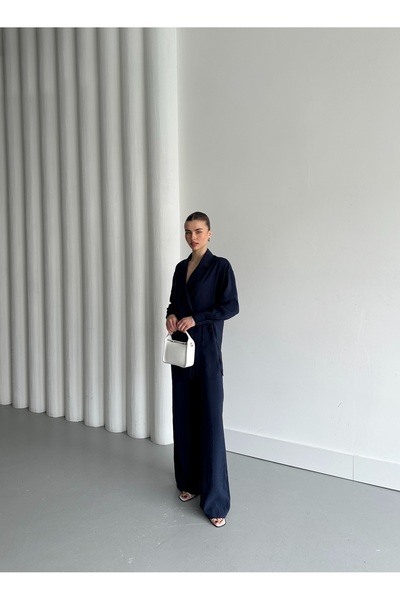 Laluvia Sötétkék, galléros, megkötős kimonó szett - 8459