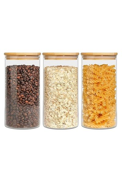 Generic Glass Food Storage Canisters with Lids Set of 3-30oz, BPA Free High Borosilicate Glass Cookies Jars