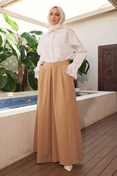 Neways 1163-قطعة بنطلون مطوي باللون البيج