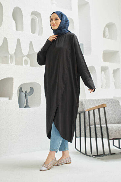 Neways 6394-Denim Parça Boya Standart Tunik Siyah