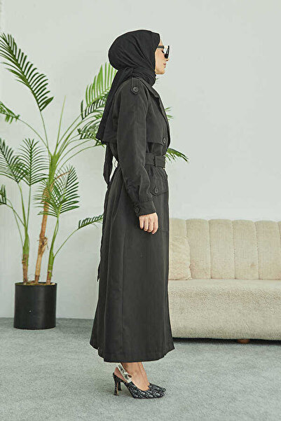 Neways 6625-Kuşaklı Trençkot Siyah