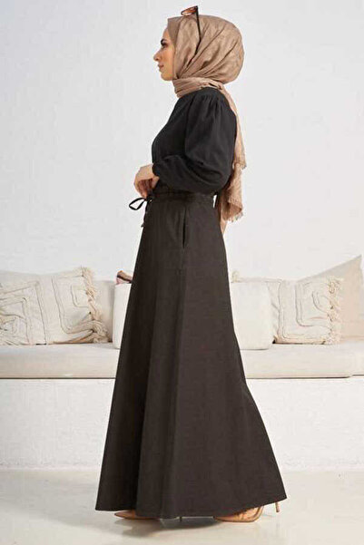 Neways 2215-denim Mevlana Düğmeli Etek Haki