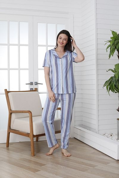VG BOND MODA Set de pijamale pentru femei, cu mânecă scurtă, cu nasturi, cu model - VG138