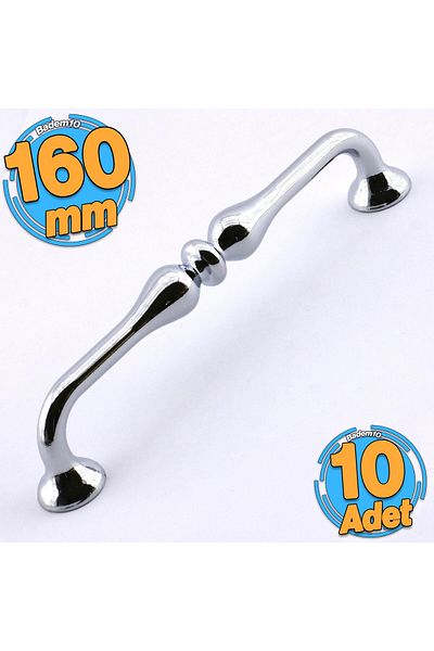 Badem10 10 buc. Mâner pentru mobilier Bucătărie Sertar Dulap Ușă dulap Culoare cromată 160 mm Mâner metalic Mâner