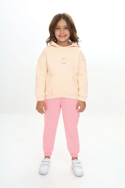 Toontoy Set de trening brodat cu cu glugă buzunare cangur pentru fetiță