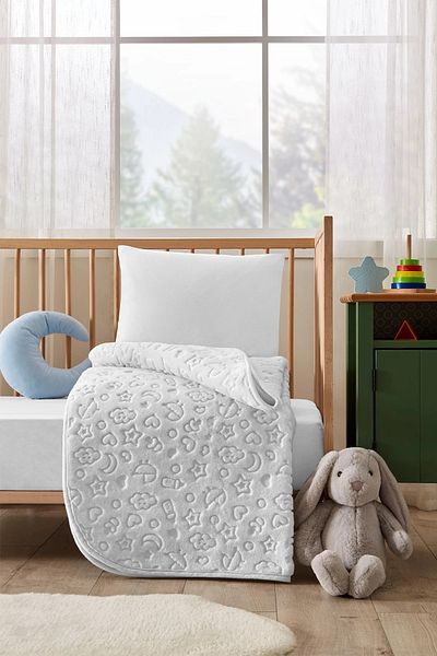 Özdilek Light Gray Embos Baby Blanket - 100X120