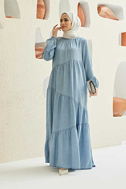 Neways 6614- Büzgülü Elbise Mavi