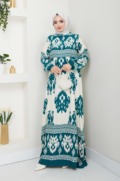 Nevayla Moda Φόρεμα βισκόζης με πολύχρωμο σχέδιο - Water Green/ E0122