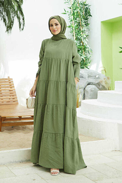 Neways 6400-Modal Gathered Dress Khaki
