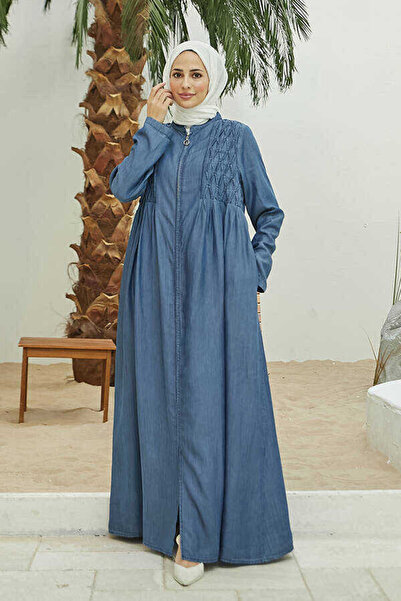 Neways 6627- Kroşetalı Fermuarlı Ferace Koyu Mavi