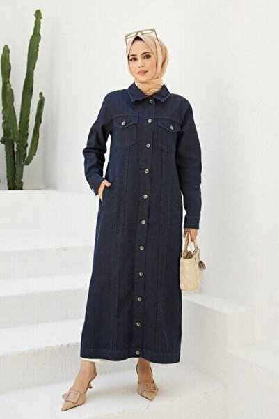 Neways 6373 - دنيم سترة طويلة باللون الأزرق الداكن