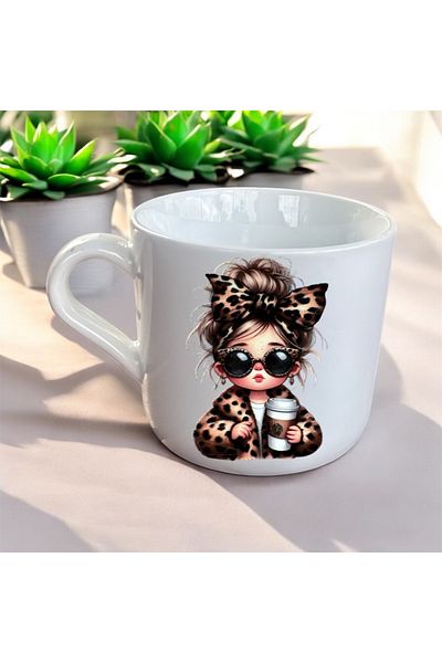 NurMood Art Decoration Leopard Print Porcelain Girl's Cup