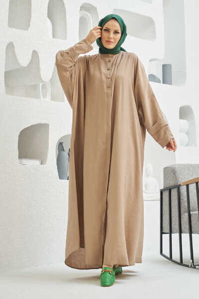 Neways 6618-Modal Süs Düğmeli Abaya Vizon