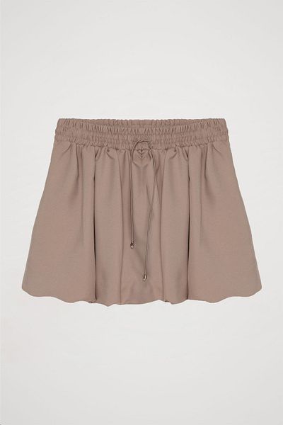 Quzu Beige Mini Balloon Skirt - Elastic Waist