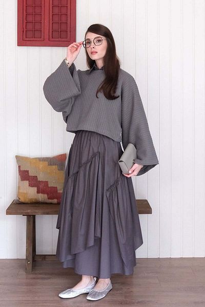 Ceylan Otantik Ανθρακί Layered Bohemian Φούστα