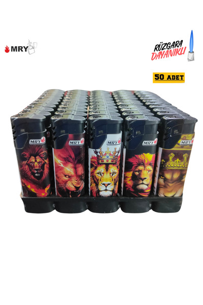 Mry ASLAN BASKILI RÜZGARA DAYANIKLI ÇAKMAK 50 ADET