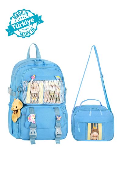 Royal Glow Combinație de geantă de școală primară și cutie de prânz termică RoyalGLow Kawaii cu accesorii coreene pentru fete și băieți