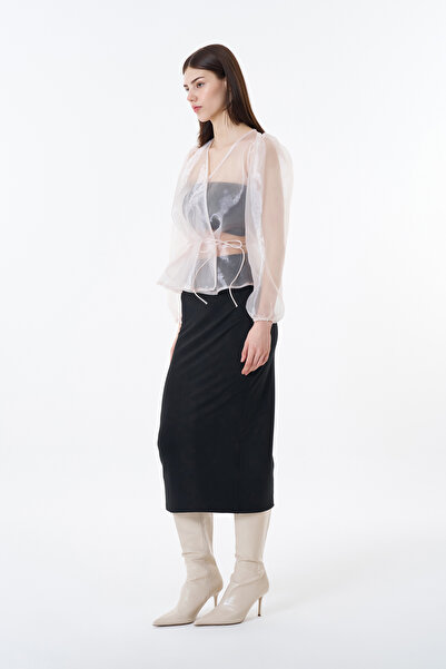 Quzu Midi Boy Düz Etek Siyah