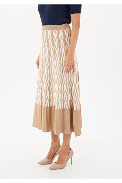 Guzella Geometric Patterned Midi Length Knitwear Skirt