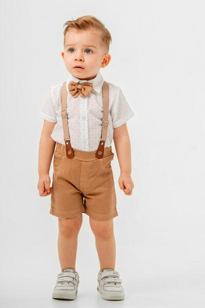 Chicsy Baby Desenli Gömlek Belden Ayarlanabilir Slopetli Kısa Kollu Şortlu 2'...