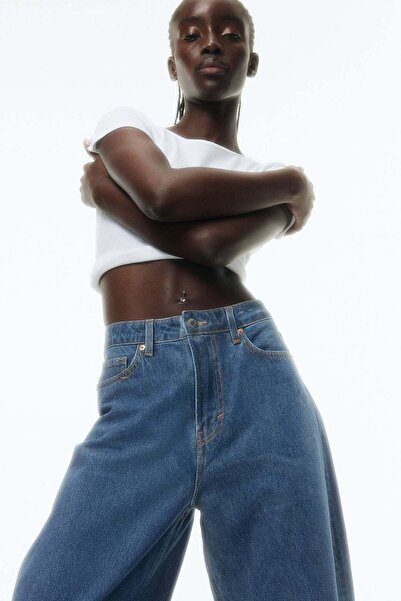 H&M بنطال جينز طويل بقصة برميل