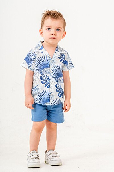 Chicsy Baby Tarz Yaprak Desenli Gömlek Belden Ayarlanabilir Slopetli Kısa Kol...