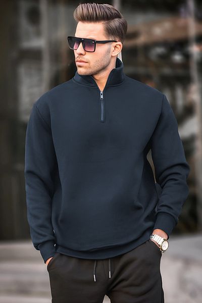 BayBayan Men's Long Sleeve Stand Collar 3 Yarn Printed Solid Pullover Sweatshirt