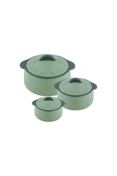 ALSAIF Inner Stainless Steel Casserole Set of 3-Pieces Insulated Hot Pot, Keep Food Hot & Fresh, Green