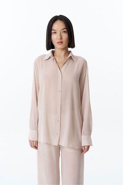 Quzu Beige Chiffon Shirt - Buttoned