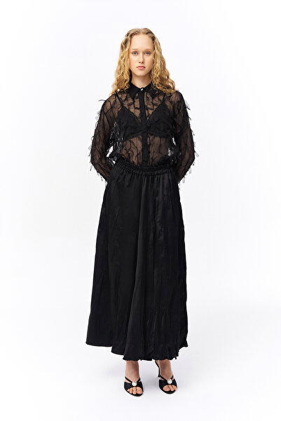 Quzu Tüy Detaylı Şifon Gömlek Siyah