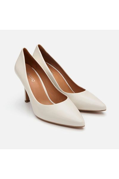 Hotiç Genuine Leather Ecru Women's Stiletto