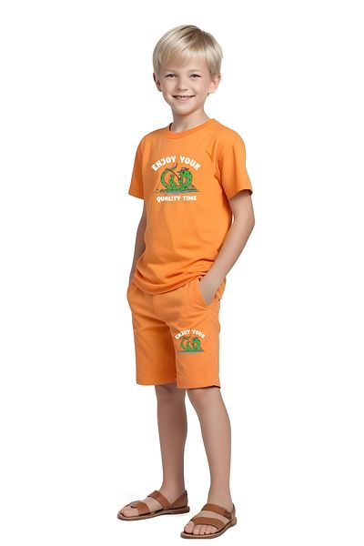 YA KO KİDS Quality Time Printed Boys' Short Sleeve Double Pocket Bottom-Top Suit
