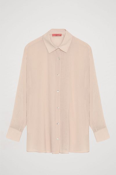 Quzu Beige Chiffon Shirt - Buttoned