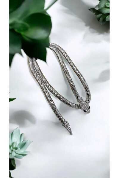 Yaseminli Butik Taşlı Yılan Detaylı Uzun  Mıknatıslı Kolye