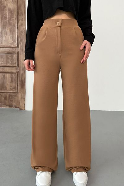 BİKELİFE Hellbraune, lockere Palazzo-Hose mit weitem Bein aus Lycra für Damen