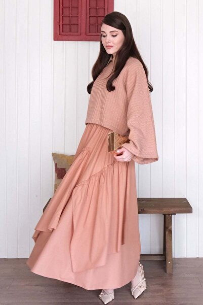 Ceylan Otantik Salmon Layered Bohemian Skirt