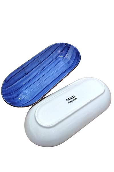 Ganita home 30 cm Blue Color Boat Plate Salad Presentation Plate