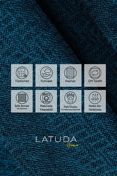 Latuda Home Husa de scaun decorativa Zenit 175x215 Mediu Jacquard Shonö |   Husa canapea |   Anti-alunecare-Turcoaz
