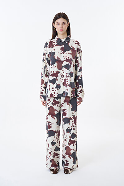 Quzu Екрю колір Oversize сорочка - з візерунком плям