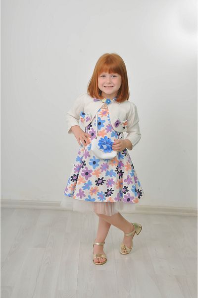 Filizdens Kids Rochie pentru fete cu imprimeu floral, top fără mâneci, cu bolero și geantă Rochie zilnică pentru petrecerea de naștere